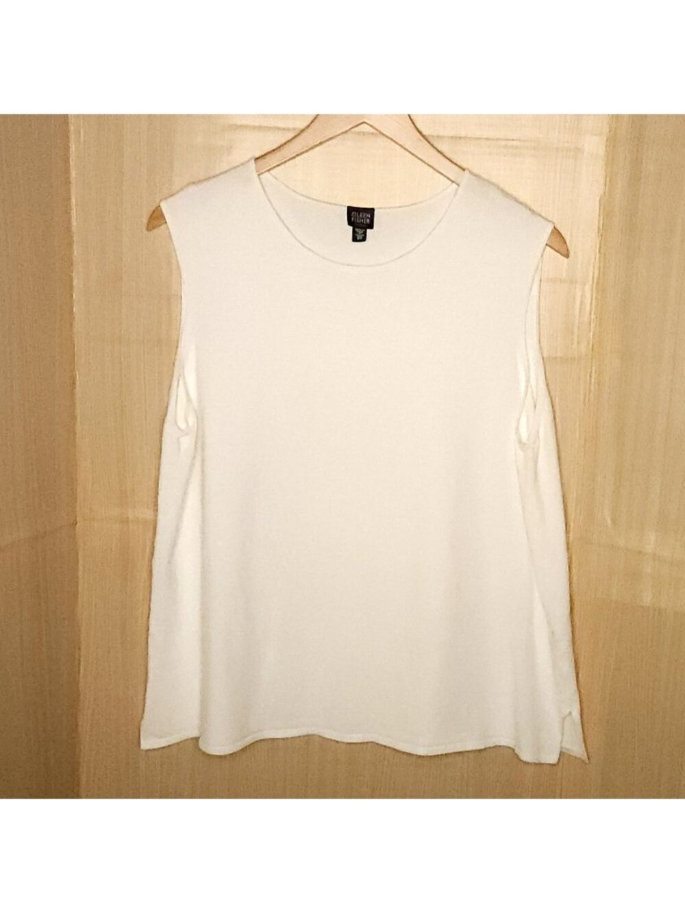 Eileen Fisher Womens Plus White Sleeveless Textured Tunic 2X